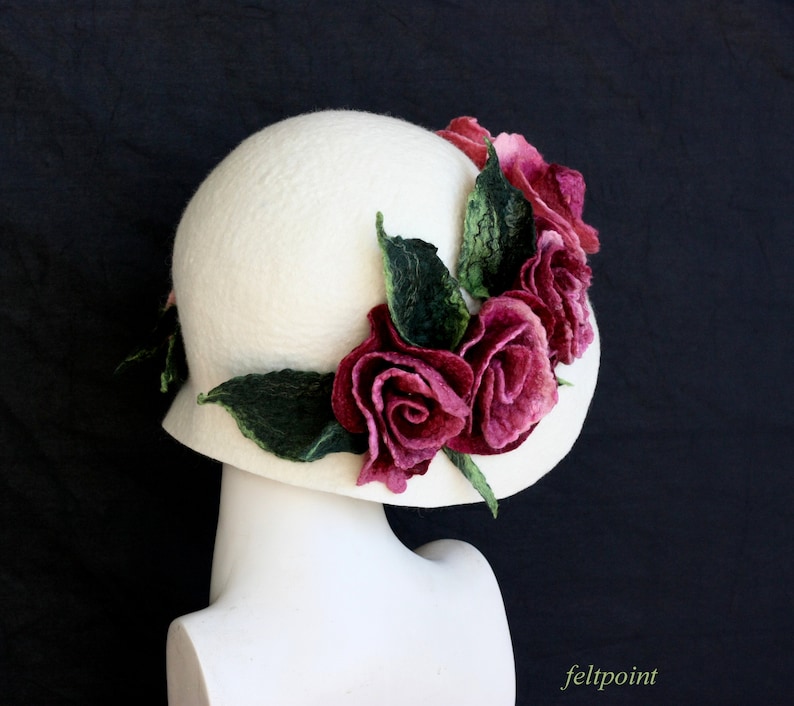 White felted hat felt hats Women's hat Cloche Hats felted Etsy
