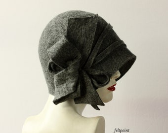 Gray Hat, Cloche  felt Hat,Cloche Hat, hat, 1920 Hat,Art Hat, Cloche hat,Millinery cloche,Millinery hat,Unique Hat 1920's hat, 1920 hat