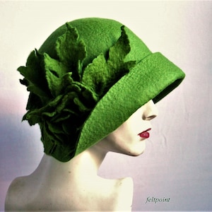 Green cloche hat, Millinery hat, Felt hat, Felted Hats,hat, 1920 Hat, Art Hat, 1920's hat, green hat, Mrs Fisher hat, Art Deco hat