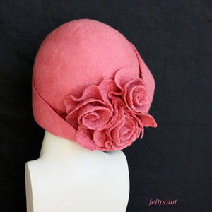 Dusky pink hat Felted hat felt hats Women's hat Cloche Hats felted hats 1920s hat Retro hat Pink Hat Victorian 1920's roses hats FELTPOINT image 4
