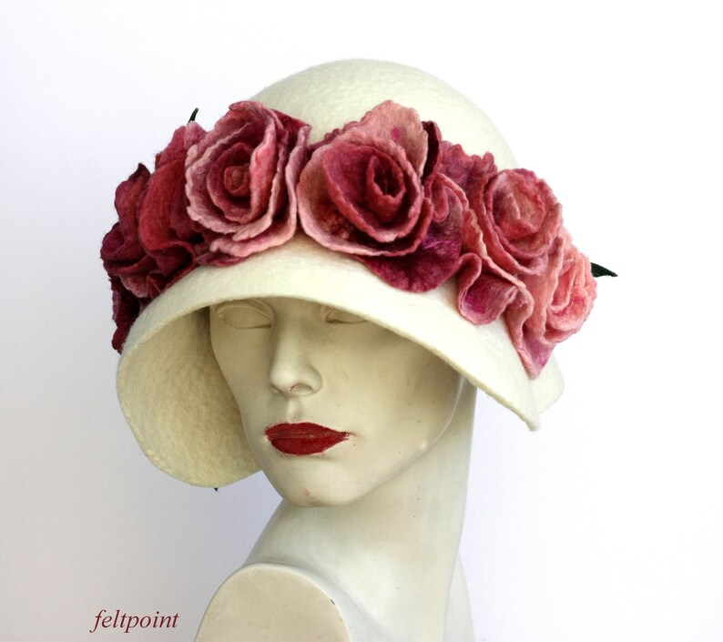 White felted hat felt hats Women's hat Cloche Hats felted Etsy