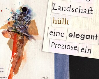 Bild klein original Collage 20x15 cm Papiere Textil Farbe silber Unikat Text