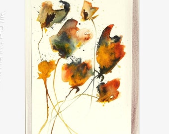 Fleurs jaunes 30 x 20 cm aquarelle originale abstraite dégradé coloré unique