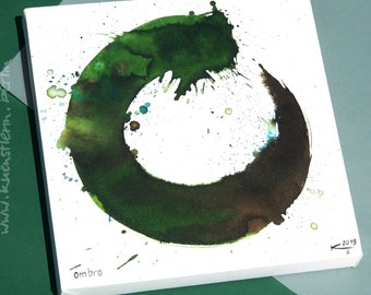 Cercle Zen Ensō vert 29x29x3.5 cm toile peinture originale unique