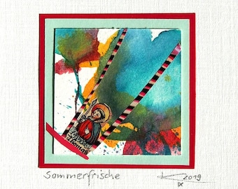 funny picture Thomas 10x10cm original painting with collage