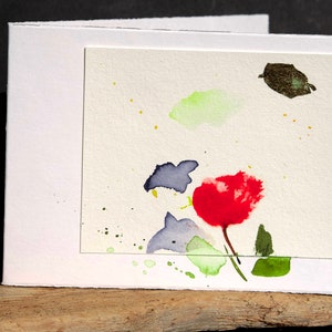 Grußkarte minimalistisch Mohn original Aquarell 10x15 cm Klappkarte A6 Querformat Unikat mit Büttenumschlag