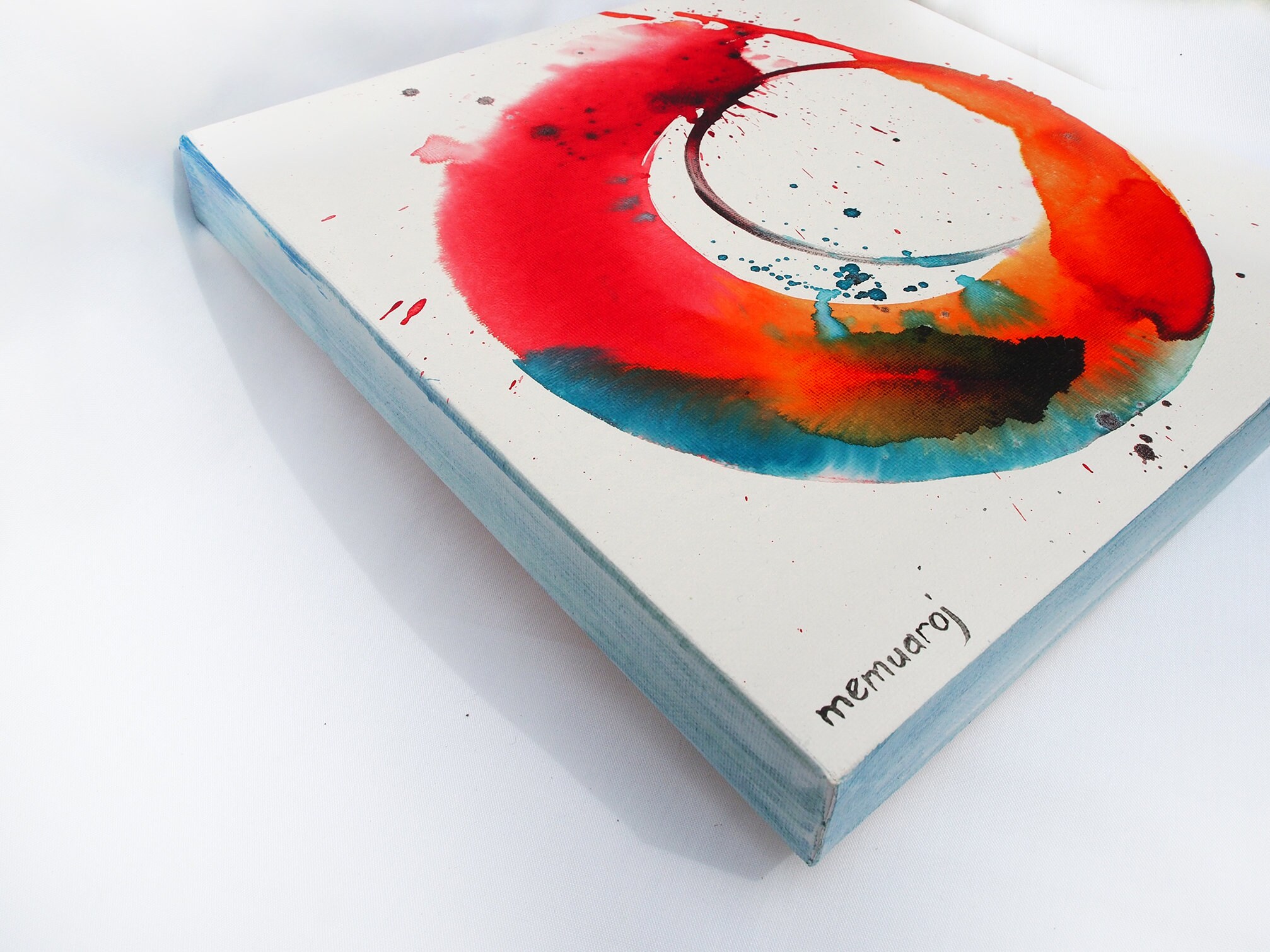 □　画家本人出品 RE-ZONE 2022 8.14.c　□ Ensō Zen Circle Red Picture Canvas 29x29x3.5 Cm Original
