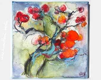 Tree flower fruits 20x20 cm canvas