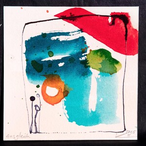 Kunst original Aquarell bunt Minibild 10x10 cm Unikat signiert quadratisch