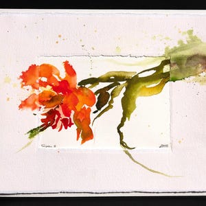 Tulpe original Aquarell Querformat 25x30 cm Unikat signiert im bemalten Büttenpapier-Passepartout