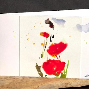 Carte de voeux coquelicots peinte à la main A6 carte pliante 10 x 15 cm aquarelle originale format paysage avec enveloppe faite main unique signée