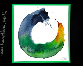 Zen-Kreis bunt 15x15 cm original Aquarell klein Papier Farbverlauf Unikat quadratisch