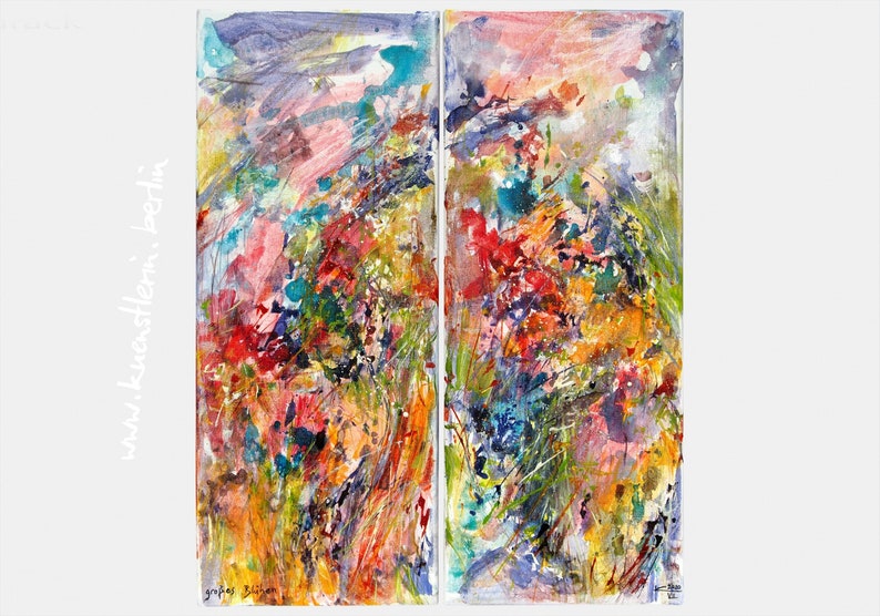 2-piece colorful flowers summer original painting each 50x20 image 1