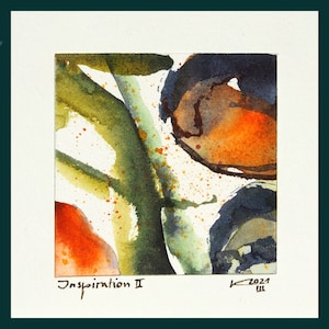 Abstract art, original watercolor, 10 x 10 cm, colorful miniature picture, unique, signed, square
