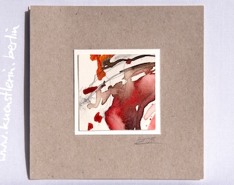 Miniature painting red 10x10 cm original watercolor abstract unique piece