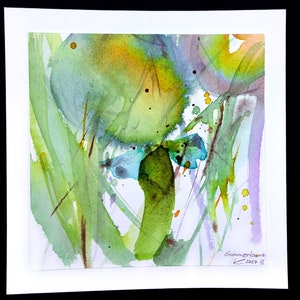 abstract flower pastel original watercolor small picture 15 x 15 cm unique signed square