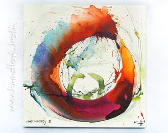 Zen circle Ensō 29x29x3,5 cm original painting canvas colorful unique