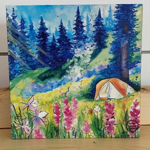 Tent Camping - Art Print on Wood