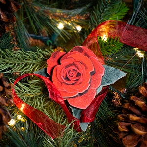 Red Rose ~ 3D Wood Christmas Ornament
