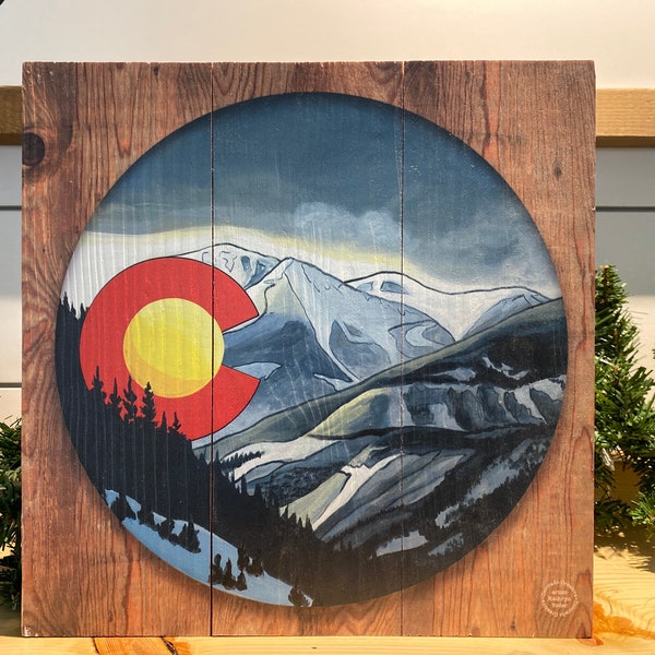 Stampa artistica Snowy Colorado su legno