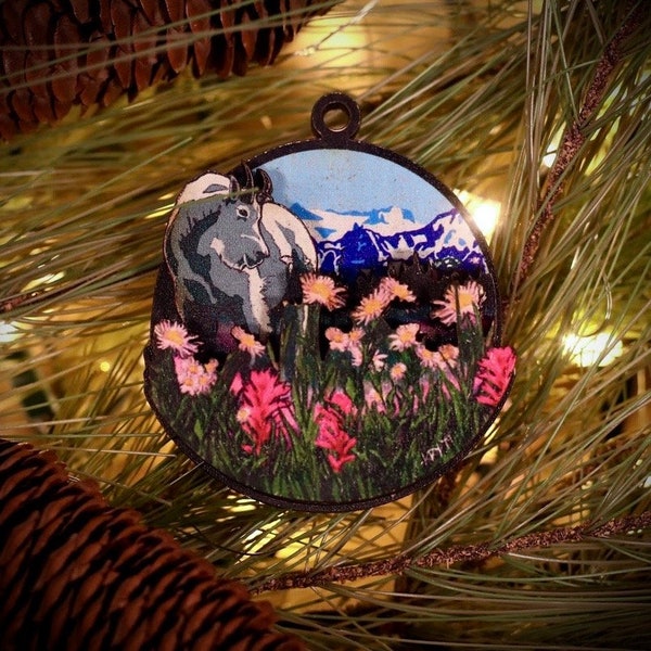 Mountain Goat 3D Wooden Christmas Ornament