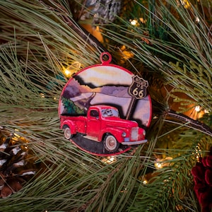 The Old Red Truck Rte 66 - 3D Christmas Tree Ornament