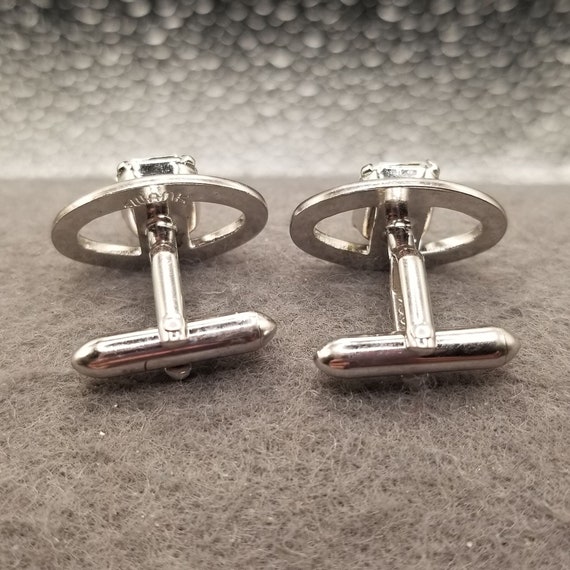 Signed Oval Silver Tone Cuff Links with Rectangul… - image 2