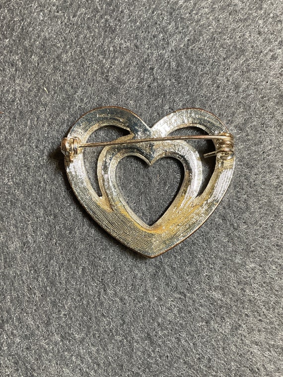 Vintage Silvertone Rhinestone Heart Pin Brooch (4… - image 2