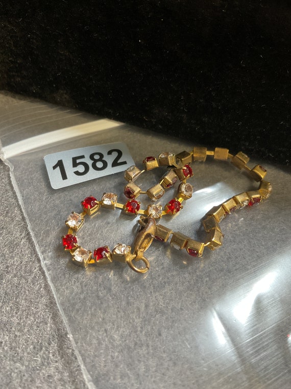 Vintage Goldtone Bracelet with Red and Clear Rhin… - image 2