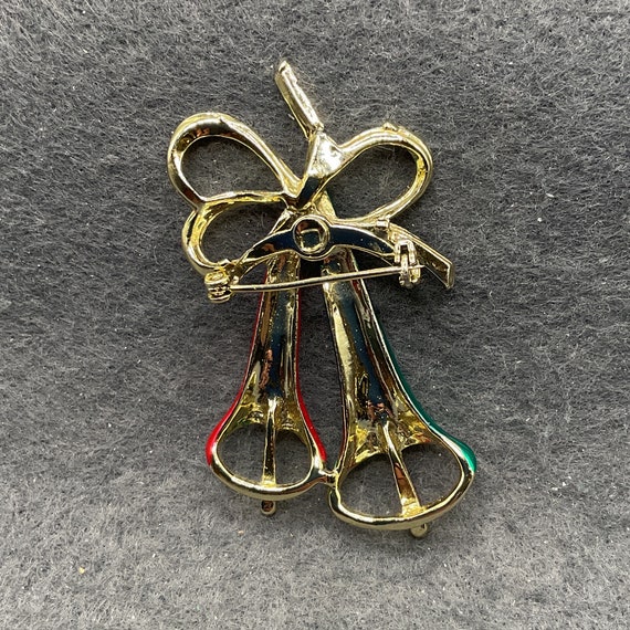 Enamel Green and Red Christmas Bells Brooch (6856) - image 2