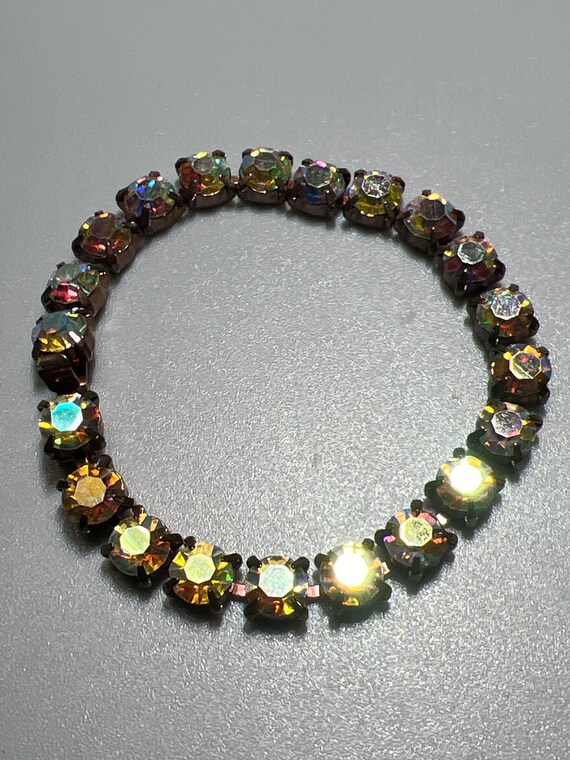 Vintage Silvertone with Rainbow Rhinestones Bracel