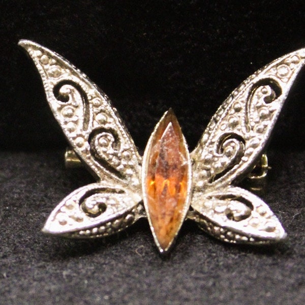 Butterfly Pin with Amber Rhinestone (4160)