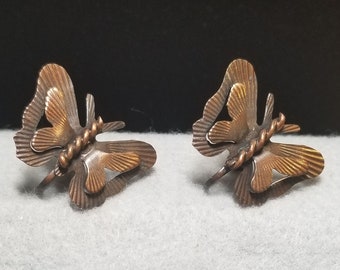 Vintage Copper Butterfly Screw Back Clip on Earrings (6405)