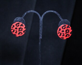 Red Circular Leopard Print Earrings (4269)