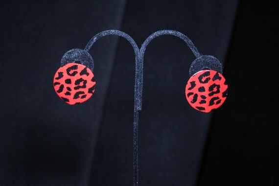 Red Circular Leopard Print Earrings (4269) - image 1