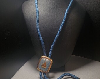 Vintage Blue Cord Blue Sail Pin Necklace (6362)