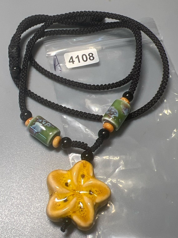 Vintage Black Corded Strung Beads and Ceramic Pri… - image 3