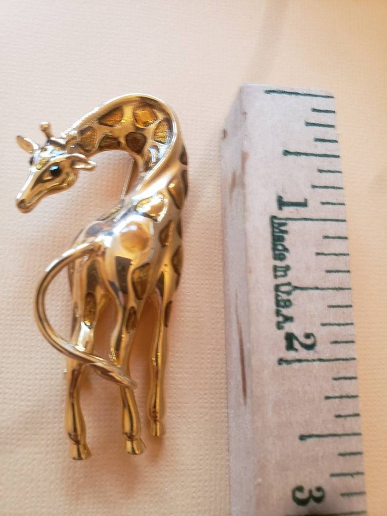 Vintage Giraffe with Rhinestone Eyes Signed pin brooch
