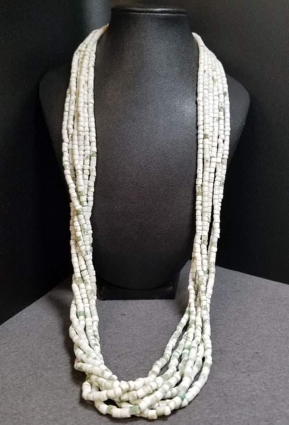 Vintage White Beaded Multi Strand Necklace (3053) - image 3