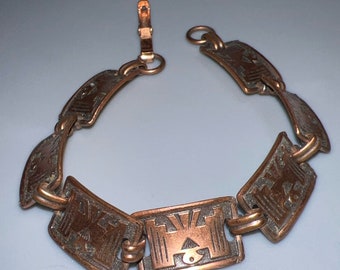 Vintage Copper colored with America Indian Looking Design Rectangle Links Bracelet (8589gr)