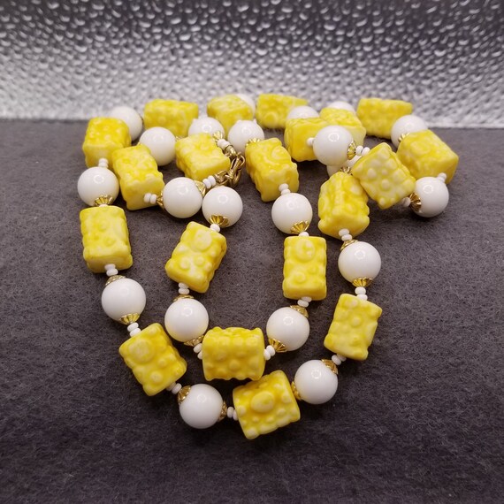 Textured Lemon Colored Square Beads and White Bea… - image 1