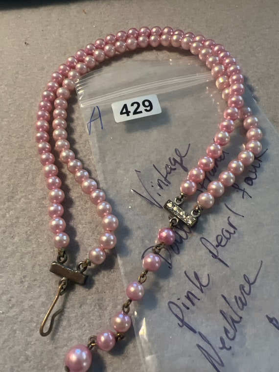 Vintage Double Strand Pink Faux Pearl Necklace (A… - image 3