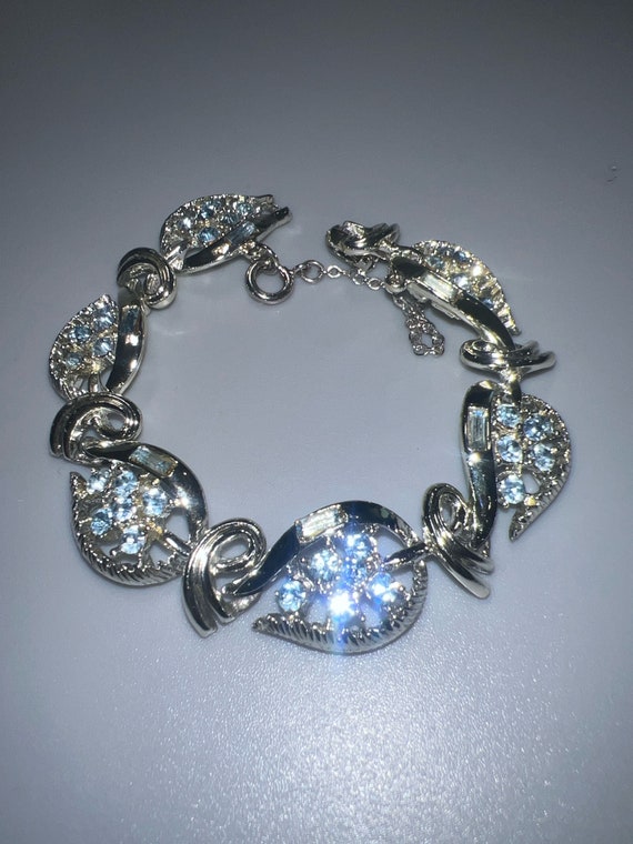 Vintage  Silvertone with Clear and Blue Rhinestone