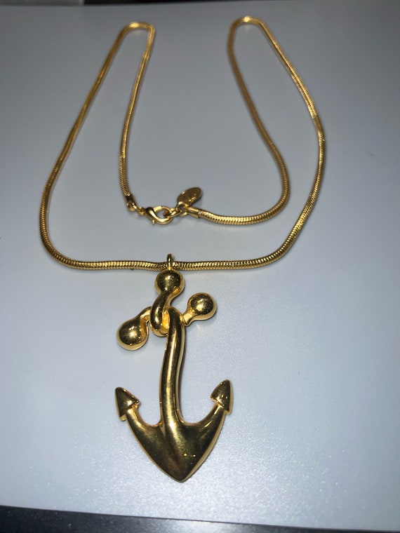 Vintage Goldtone Smooth Chain with Anchor Pendant… - image 1