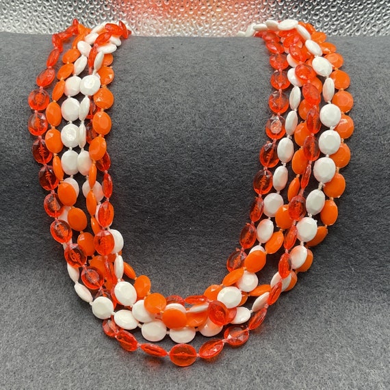 Long Orange and White Three Strands Necklace (705… - image 1
