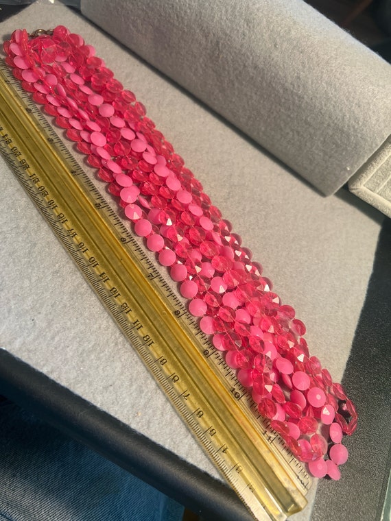 Vintage  3 Strand Shades of Pink Plastic Long Bea… - image 2