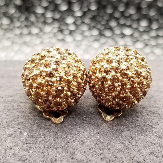 Sparkly Yellow Rhinestones Gold Tone Sphere Clip-… - image 1