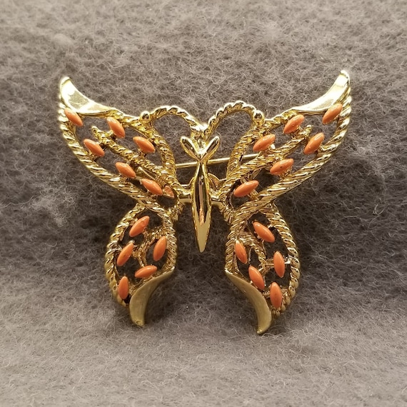 Enamel Orange and Gold Tone Butterfly Signed Gerr… - image 1