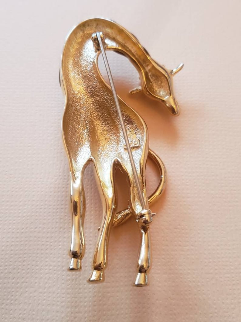 Vintage Giraffe with Rhinestone Eyes Signed pin brooch