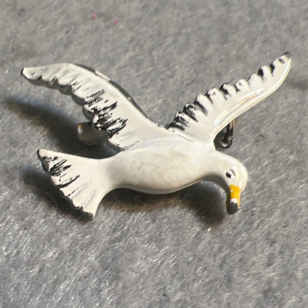 Vintage White Enamel Seagull pin brooch (A830gr)